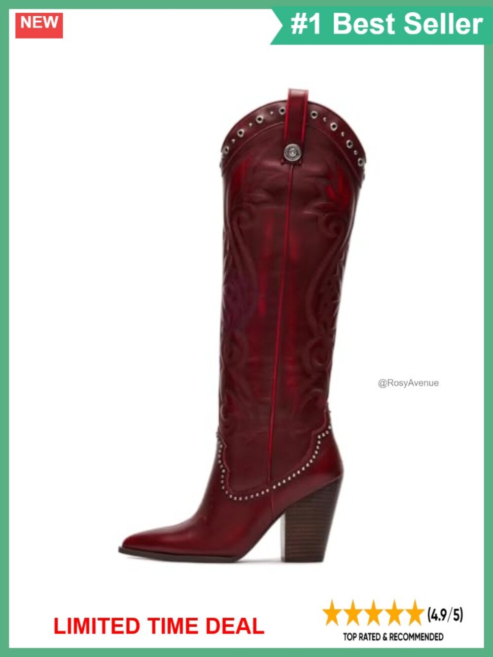 Knee High Cowboy Boots Pointed Toe Chunky Heel Embroidered Wide Calf